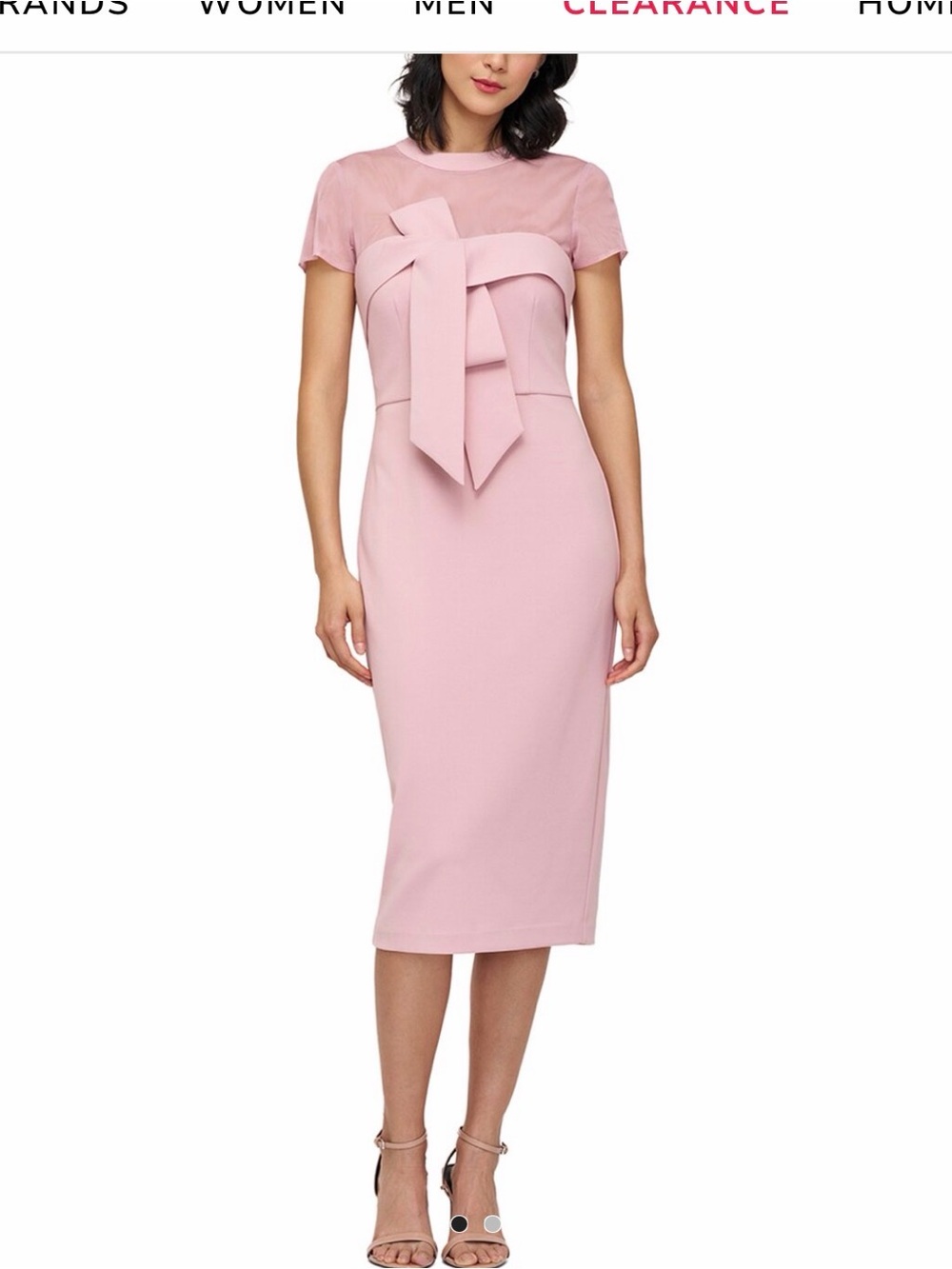 Elegant Pink Midi Sheath Dress with Bow Detail